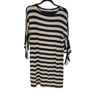 Soft surroundings petite small Adrift dress black cream stripe 3/4 tie sleeves